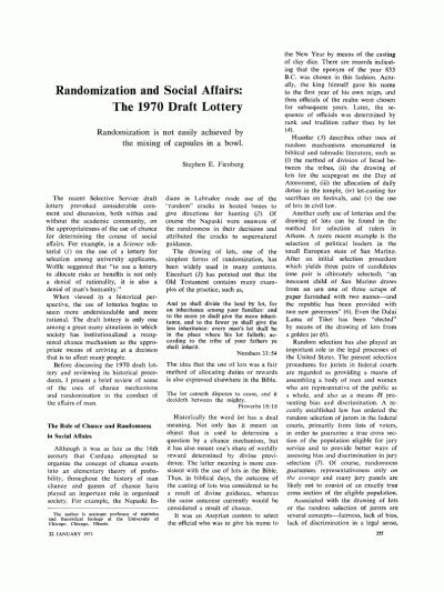Randomization and Social Affairs: The 1970 Draft Lottery .